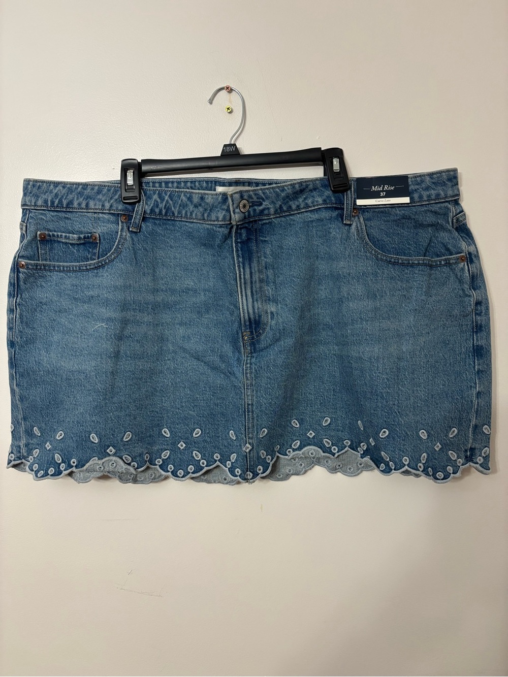 Abercrombie & Fitch Medium Blue Denim Mini Skirt with Scalloped Eyelet Hem